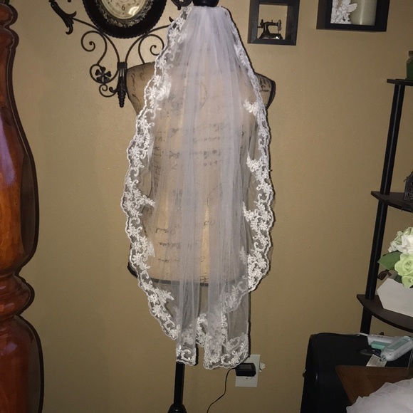 Beautiful fingertip lace edge veil